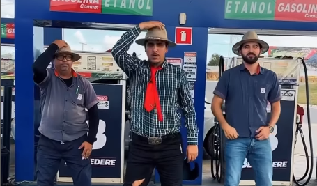 Imagem destacada do post: Funcionários de posto viralizam com dancinha típica de festa junina