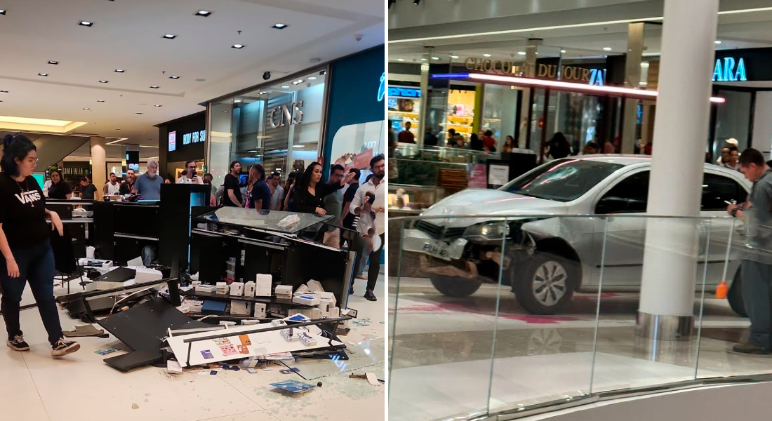 Imagem destacada do post: Motorista invade Shopping Flamboyant, causa estragos e é preso; veja vídeos