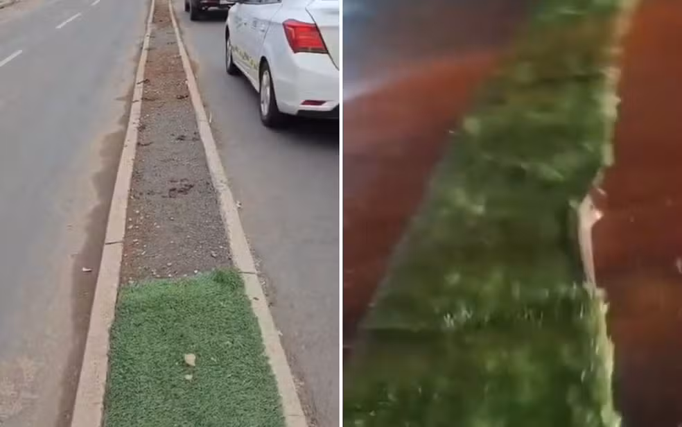 Imagem destacada do post: Grama sintética instalada nos canteiros de Goiânia é arrancada após forte chuva