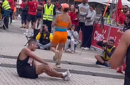 Imagem destacada do post: Homem tem câimbra e perde corrida a centímetros da linha de chegada [vídeo]