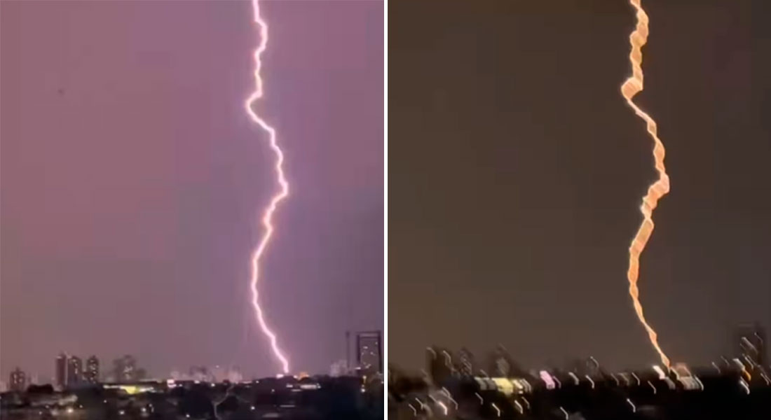Imagem destacada do post: Internauta registra momento em que raio toca o chão durante chuva em Goiânia