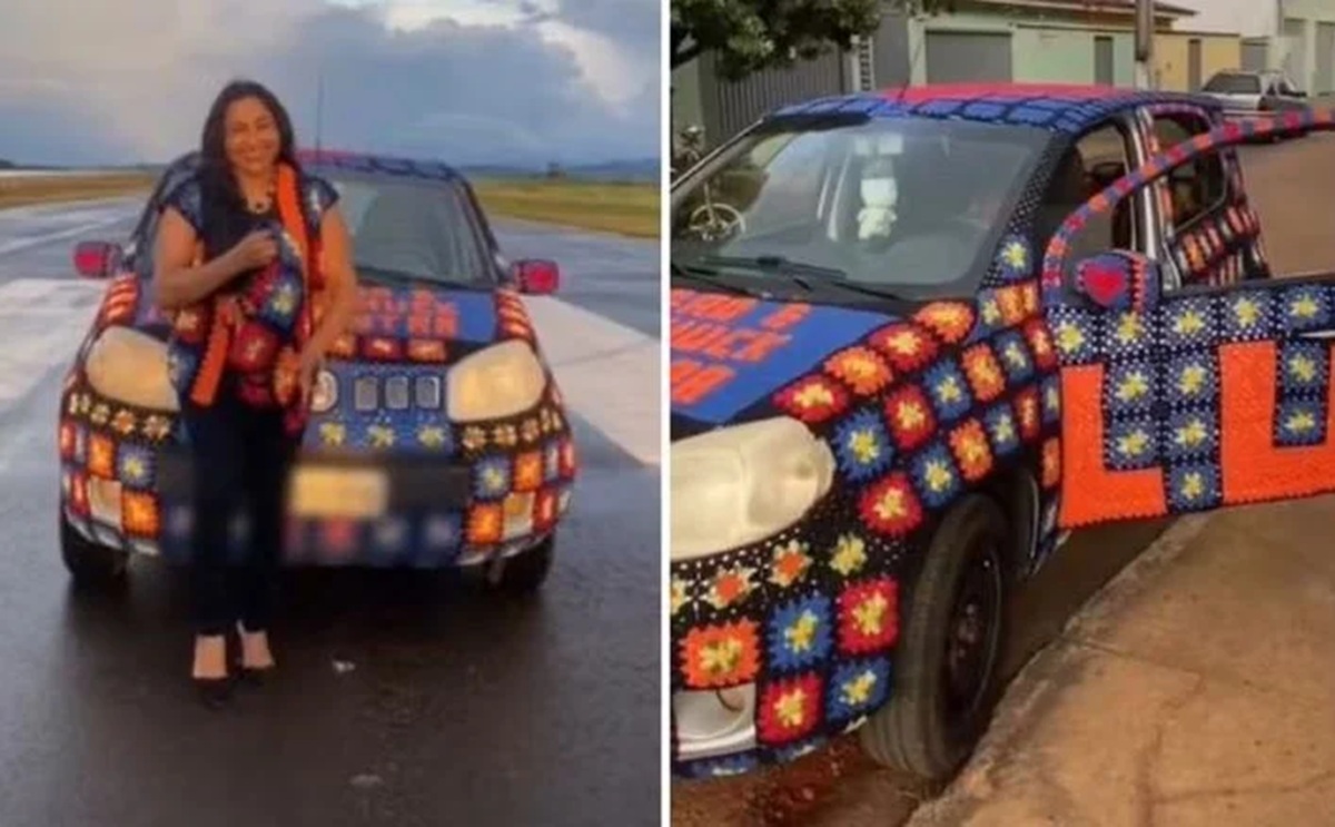 Imagem destacada do post: Carro coberto de crochê chama a atenção em Itaberaí e ganha repercussão na web