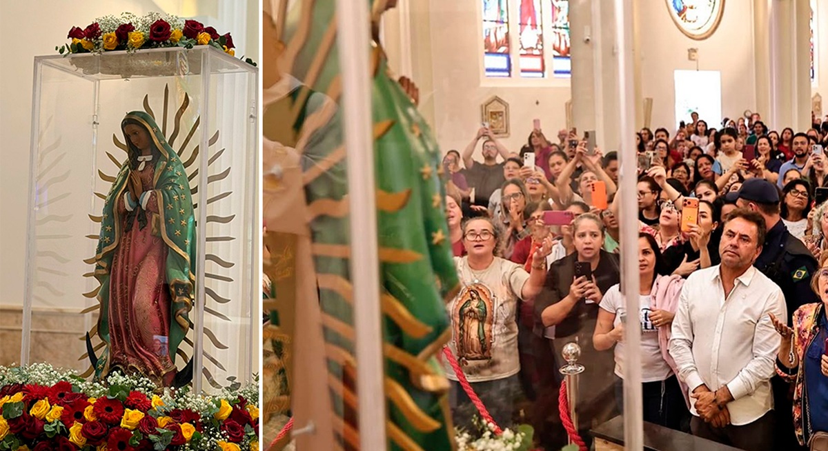 Imagem de Nossa Senhora de Guadalupe chega a Goiânia e mobiliza fiéis; veja vídeo