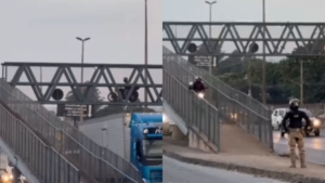 Motociclista é flagrado pela PRF descendo passarela em Goiânia e vídeo viraliza