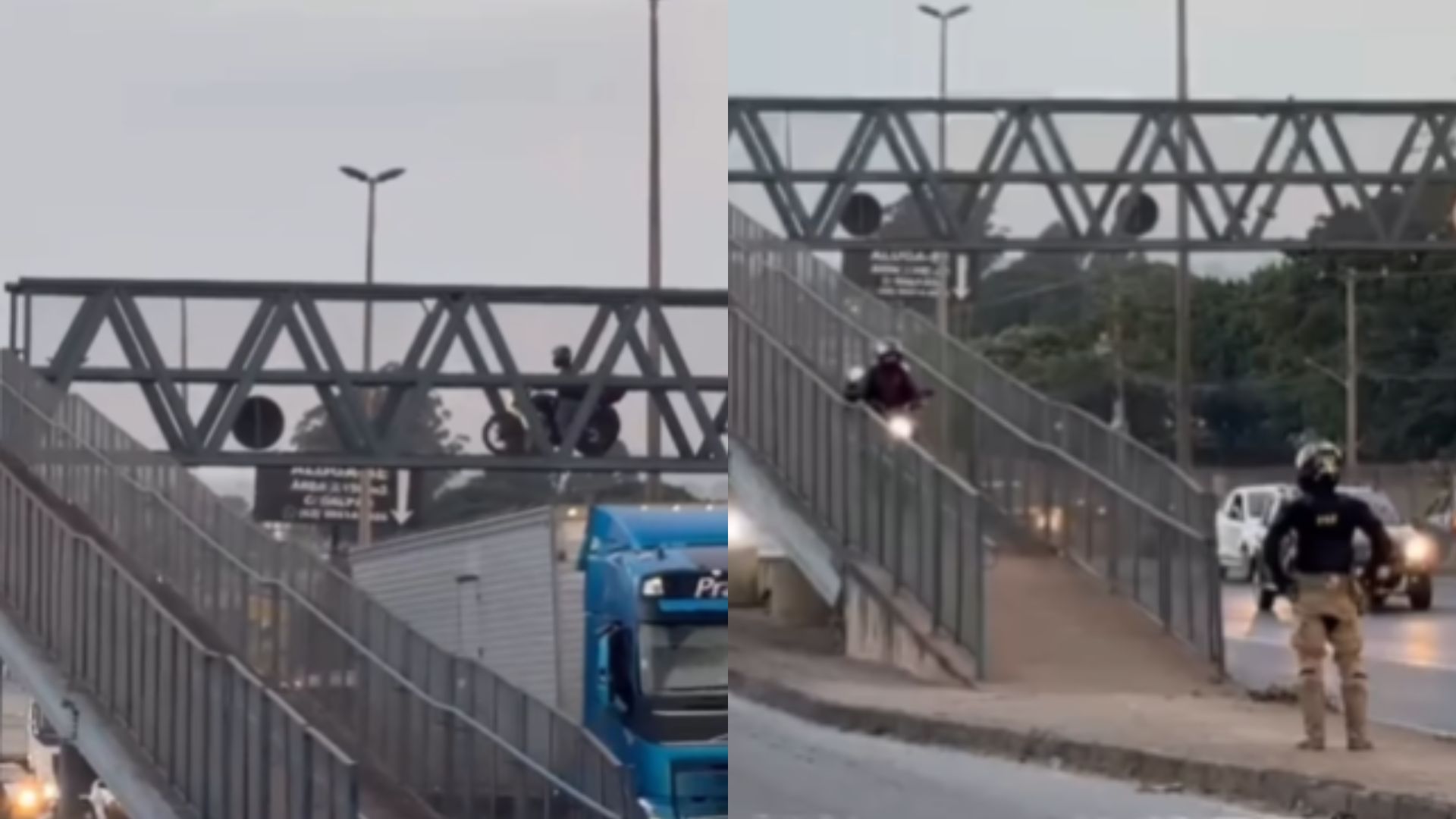 Motociclista é flagrado pela PRF descendo passarela em Goiânia e vídeo viraliza
