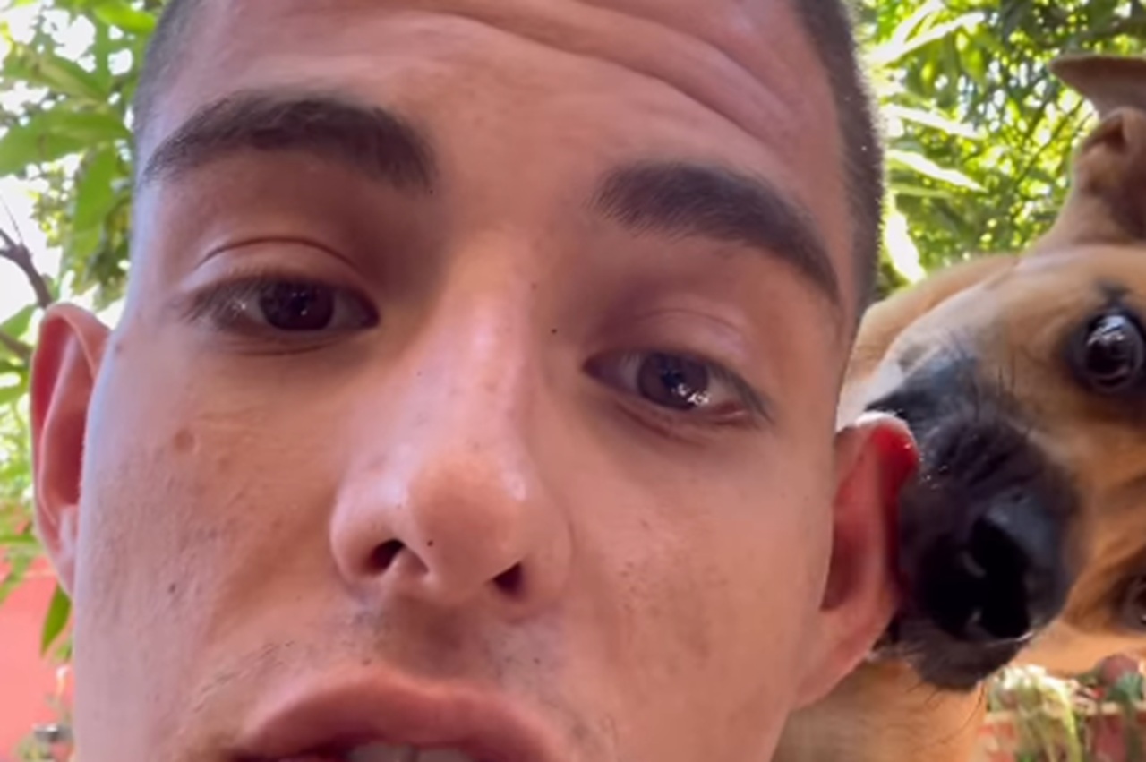 Imagem destacada do post: Jovem tenta gravar reflexão e é ‘interrompido’ por cãozinho: ‘é uma dificuldade’, brinca