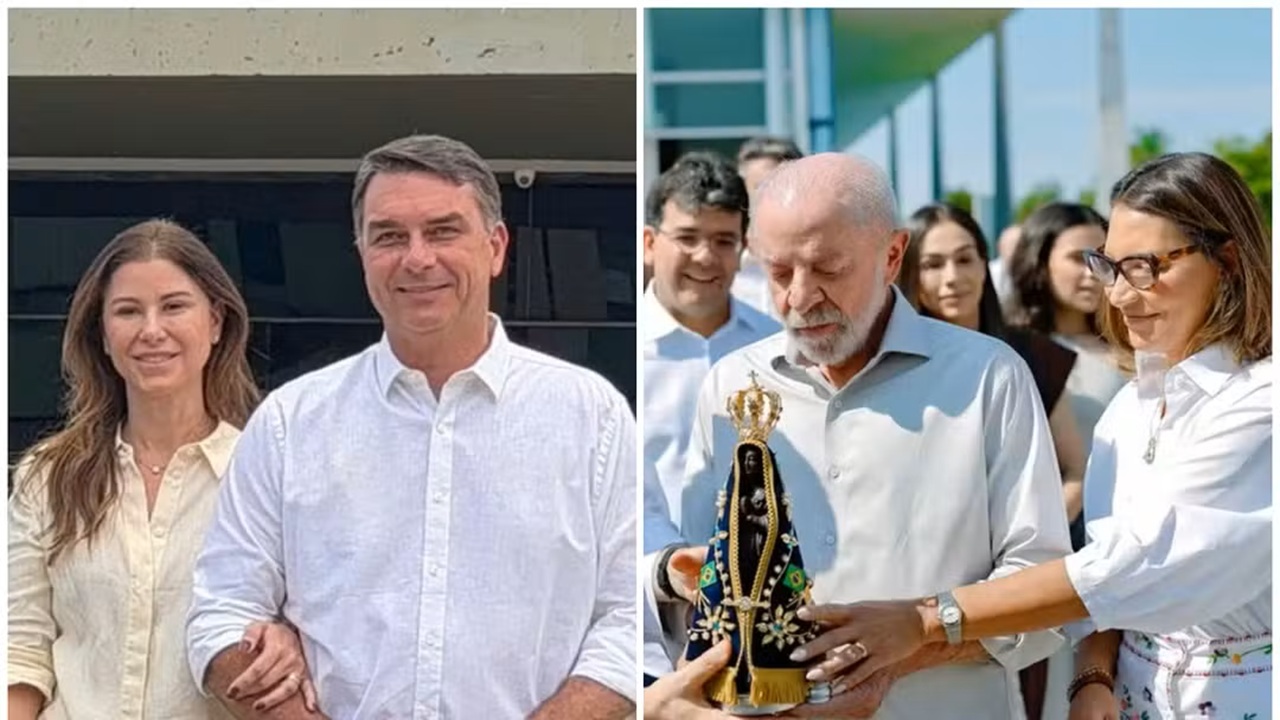 Flávio Bolsonaro e Lula participam de missas no Dia da Padroeira do Brasil